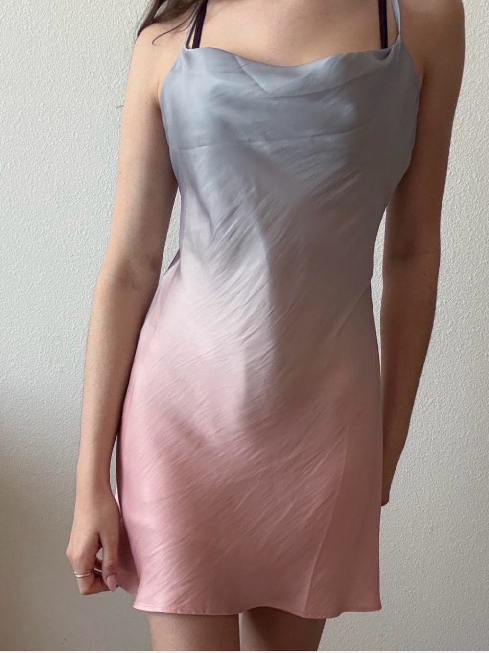 Storia Ombre Satin Slip Dress in Pink and pastel blue